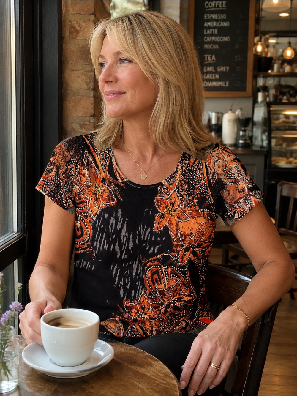 🍁Women's Short Sleeve Floral Tee embellished with beads and sequins.